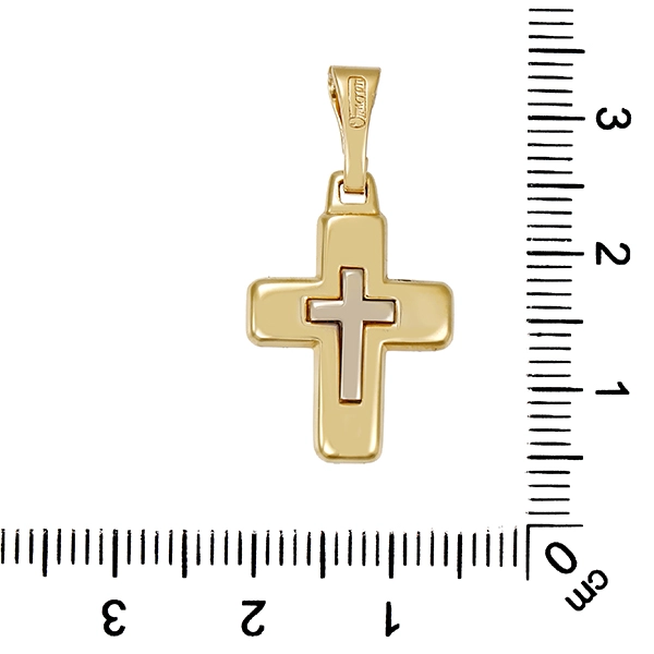 Anhänger, 14K, Gelb-/Weißgold, Kreuz
