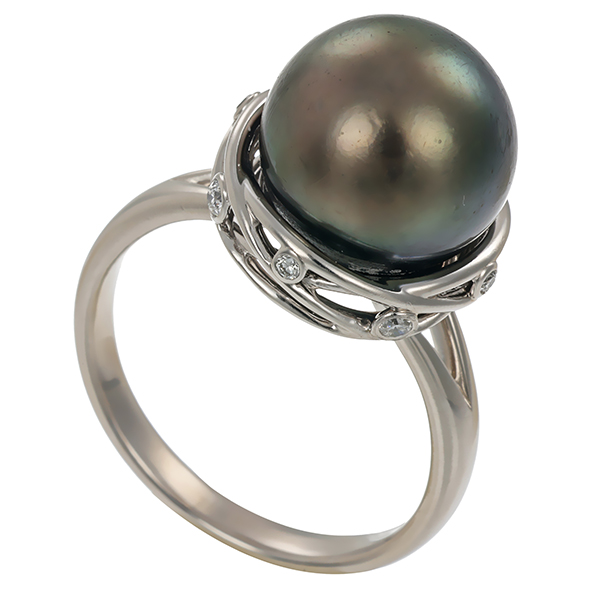 Ring, 18K, Weißgold, Perle, Brillanten
