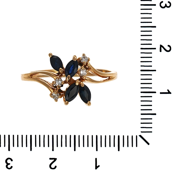 Ring, 14K, Gelbgold, Diamanten, Saphire