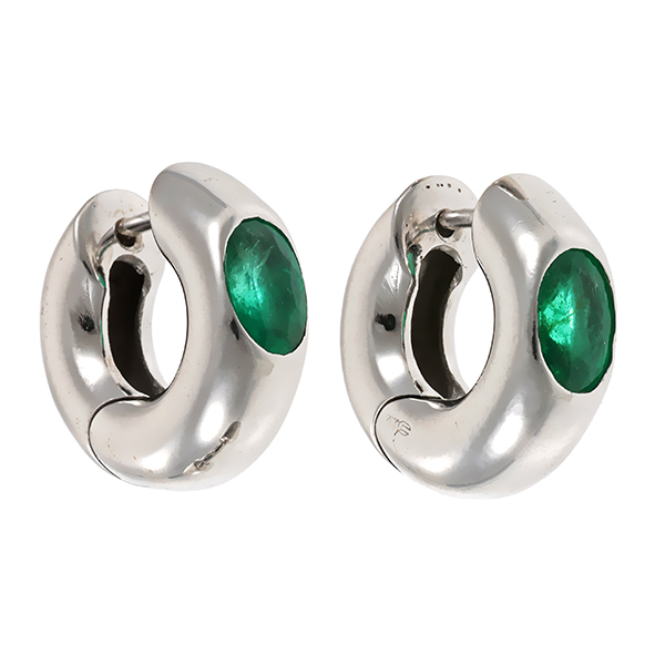 Ohrringe, 18K, Weißgold, Smaragd, rhodiniert