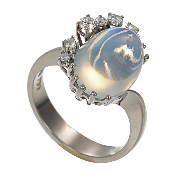 Ring, 18K, Weißgold, Mondstein, Brillanten