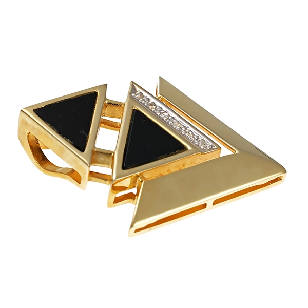Anhänger, 14K, Gelbgold, Onyx, Diamant
