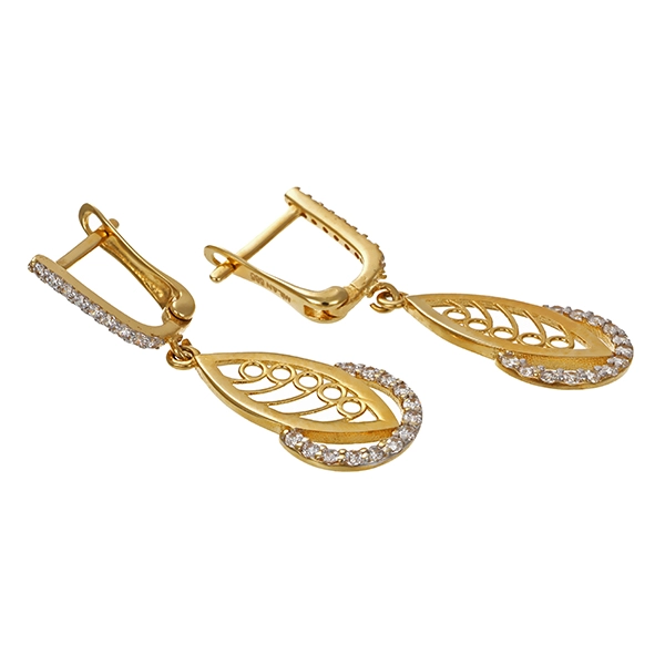 Ohrhänger, 14K, Gelgdold, Zirkonia