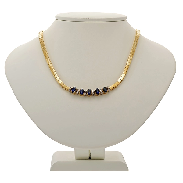 Collier, 18K, Gelb-/Weißgold, Saphir, Brillant