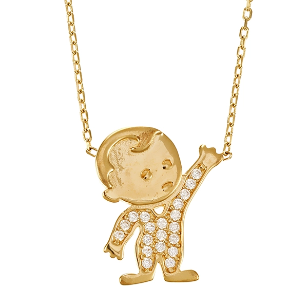Collier, 14K, Gelbgold, Zirkonia, Baby