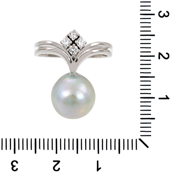 Ring, 18K, Weißgold, Perle, Brillanten