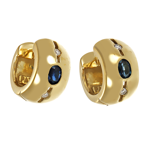 Creolen, 14K, Gelbgold, Saphire, Brillanten