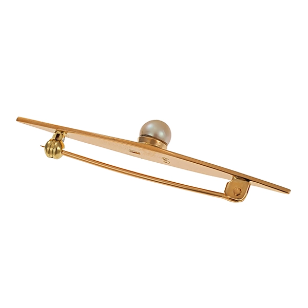 Brosche, 14K, Gelbgold, Perle