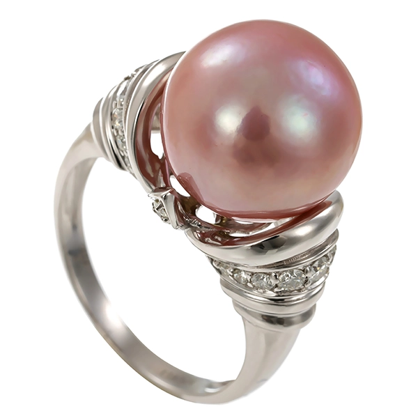 Ring, 9K, Weißgold, Brillant, Perle