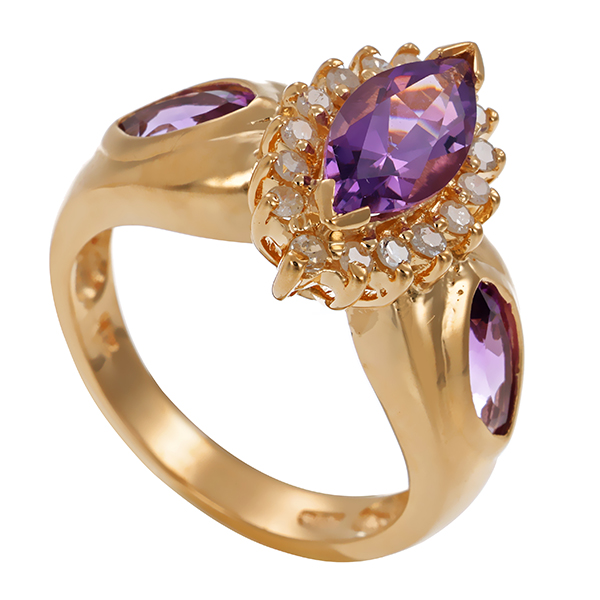 Ring, 14K, Gelbgold, Amethyste, Diamanten