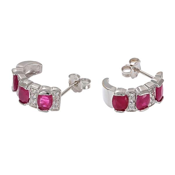 Ohrringe, 18K, Weißgold, Rubin, Zirkonia