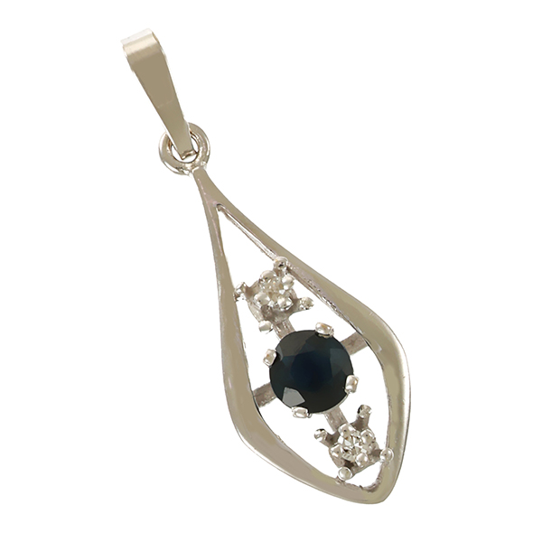 Anhänger, 14K, Weißgold, Saphir, Diamant