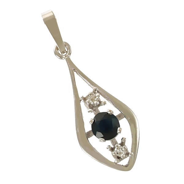 Anhänger, 14K, Weißgold, Saphir, Diamant