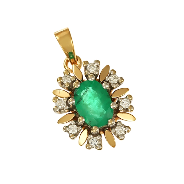 Anhänger, 14K, Gelb-/Weißgold, Smaragd, Brillanten