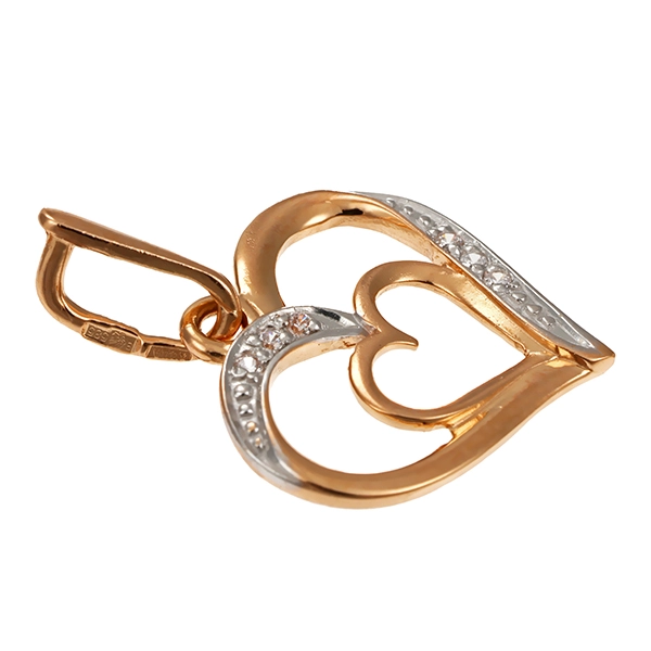 Anhänger, 14K, Rot-/Weißgold, Herz, Diamanten