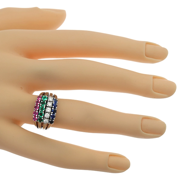 Ring, 18K, Weißgold, Rubin, Saphir, Smaragd