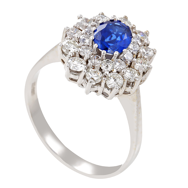 Ring, 14K, Weißgold, Saphir, Brillanten 1,80 ct