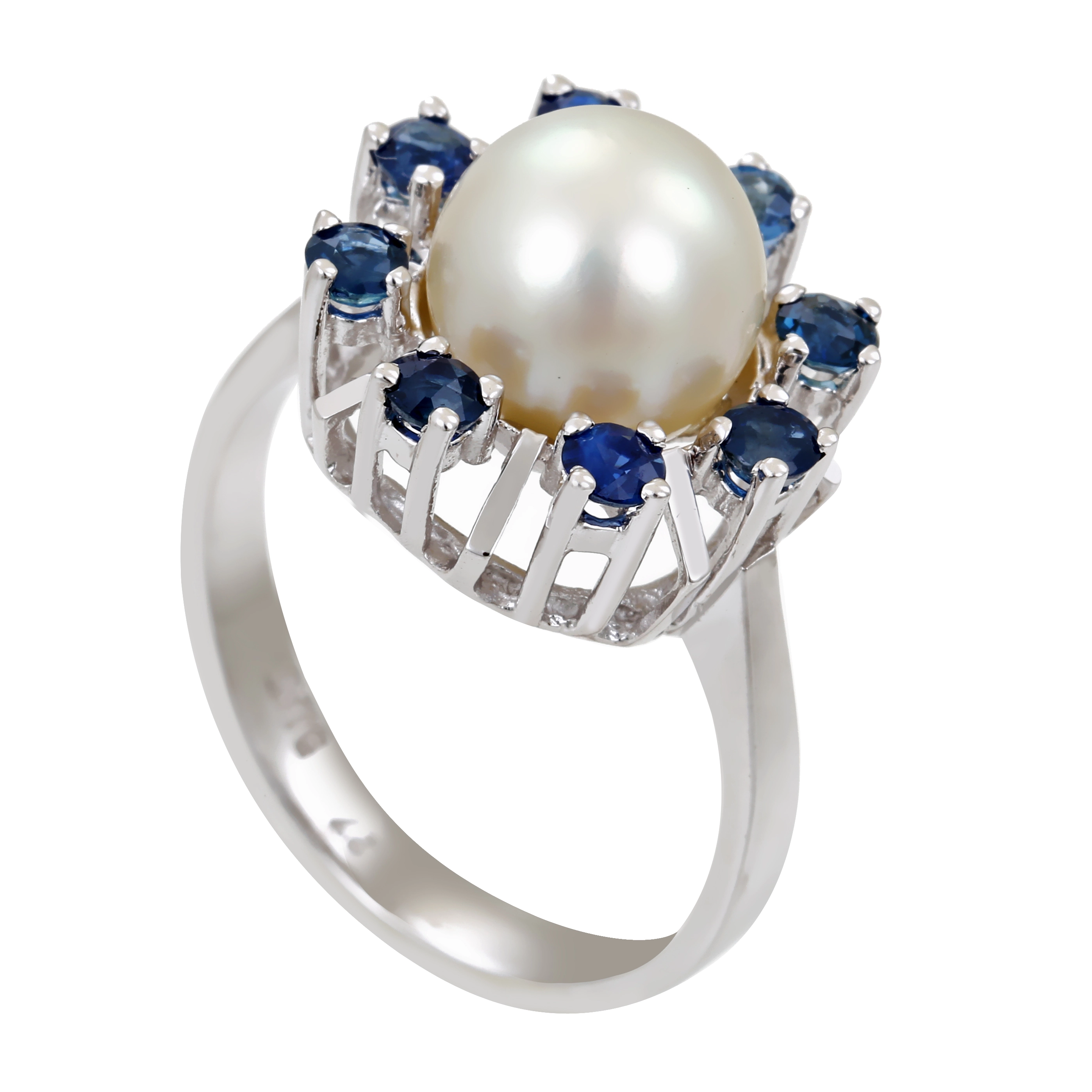 Ring, 14K, Weißgold, Saphir, Perle