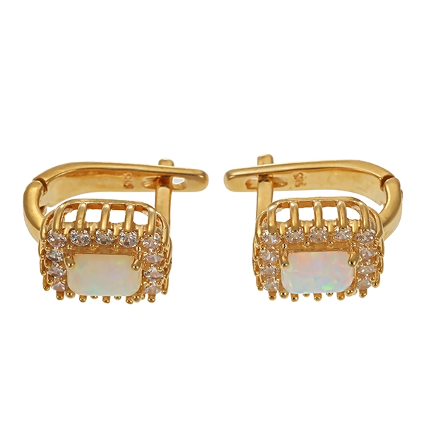 Ohrhänger, 14K, Gelbgold, synthetischer Opal, Zirkonia