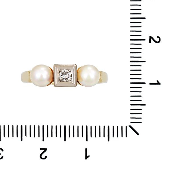 Ring, 14K, Gelb-/Weißgold, Perlen, Brillant
