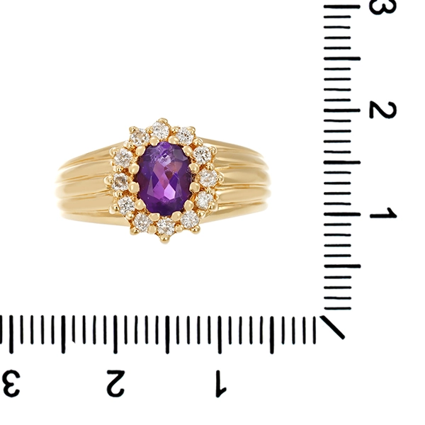 Ring, 14K, Gelbgold, Amethyst, Brillanten 0,24 ct