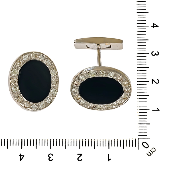 Manschettenknöpfe, 18K, Weißgold, Brillanten, Onyx