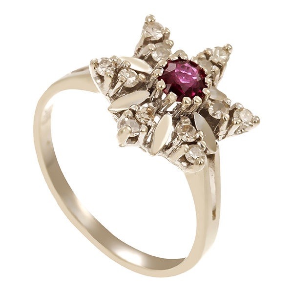 Ring, 14K, Weißgold, Rubin, Diamanten