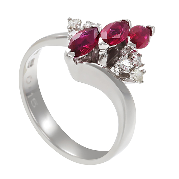Damenring, 14K, Weißgold, Brillant, Rubin