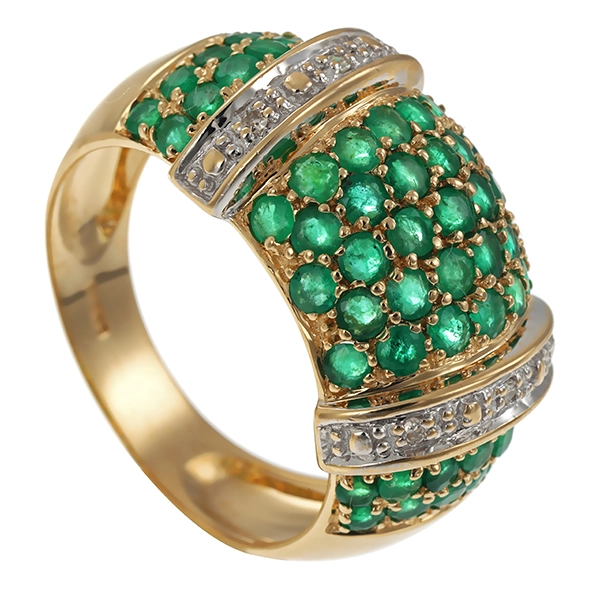 Ring, 14K, Gelb-/Weißgold, Smaragde, Diamanten