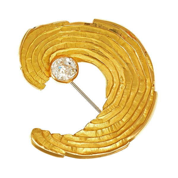 Brosche, 18K, Gelbgold, Diamant