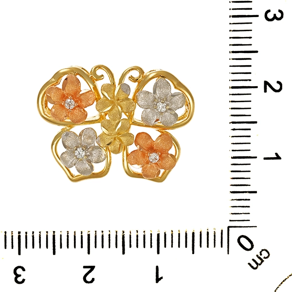 Anhänger, 14K, Gelb-/Rot-/Weißgold, Schmetterling