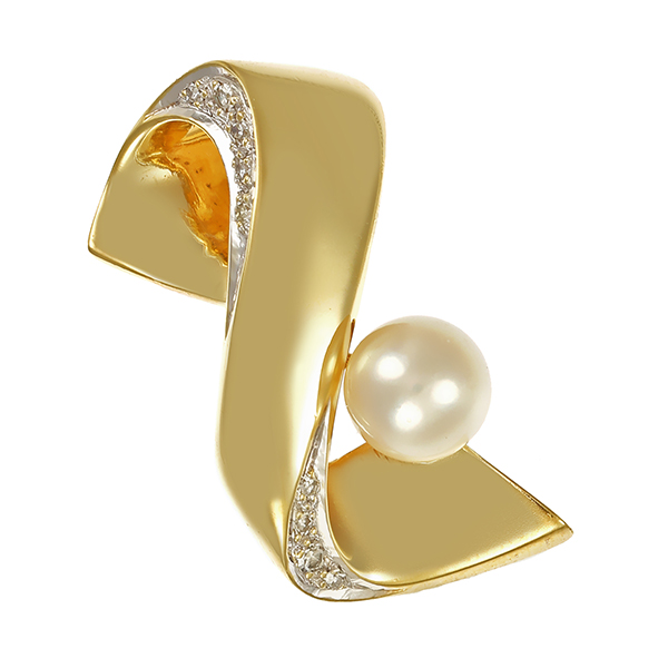 Anhänger, 14K, Gelbgold, Perle, Diamanten