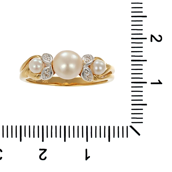 Ring, 14K, Gelbgold, Perlen, Diamanten
