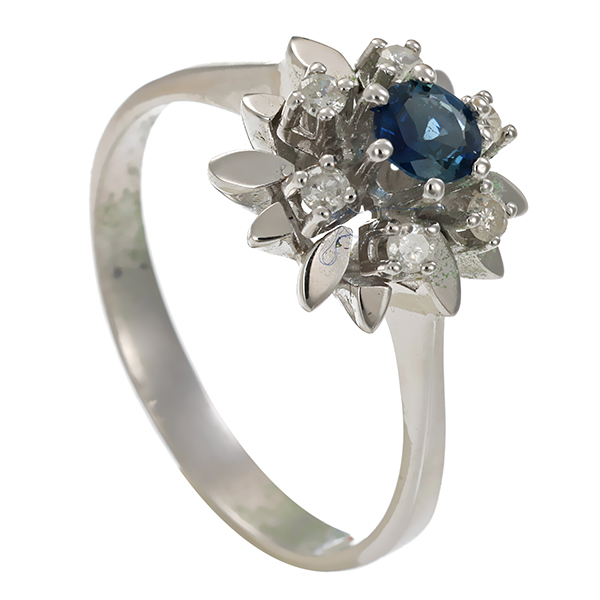 Ring, 14K, Weißgold, Saphir, Brillanten