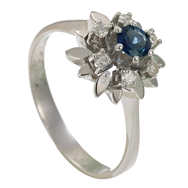 Ring, 14K, Weißgold, Saphir, Brillanten