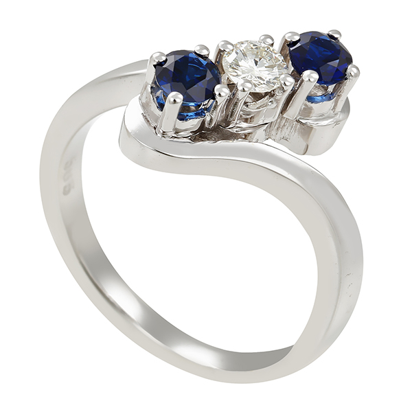 Ring, 14K, Weißgold, Saphire, Brillant
