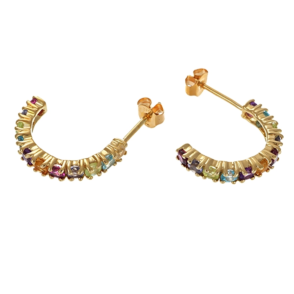 Steckcreolen, 9K, Gelbgold, diverse Edelsteine
