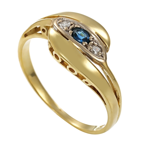 Ring, 14K, Gelbgold, Saphir, Brillant, Diamant