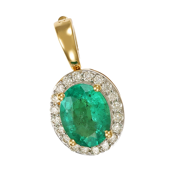 Anhänger, 14K, Gelb-/Weißgold, Smaragd, Brillanten