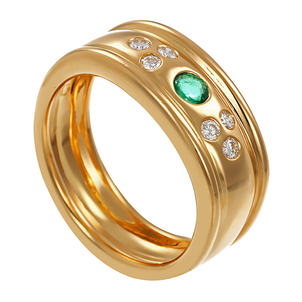Ring, 18K, Gelbgold, Smaragd, Brillanten