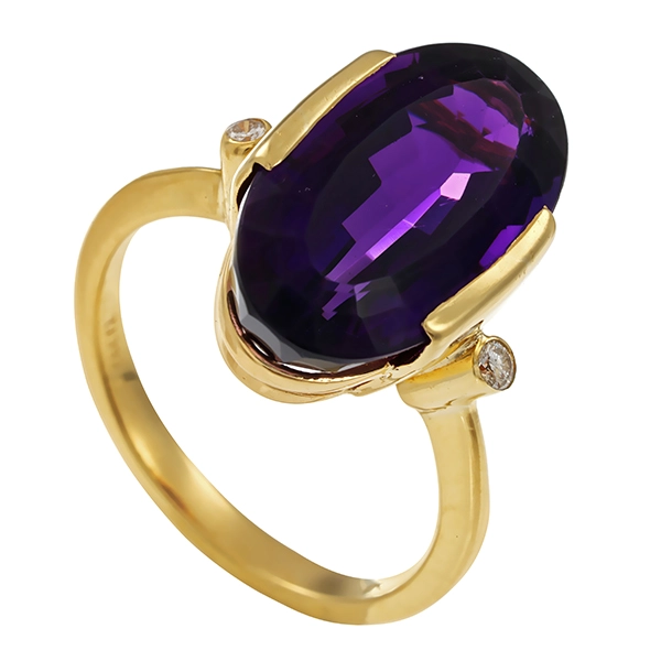 Ring, 18K, Gelbgold, Amethyst, Diamanten