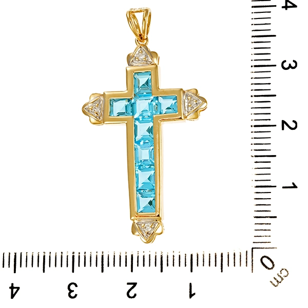 Anhänger, 14K, Gelbgold, Topas, Brillant, Kreuz