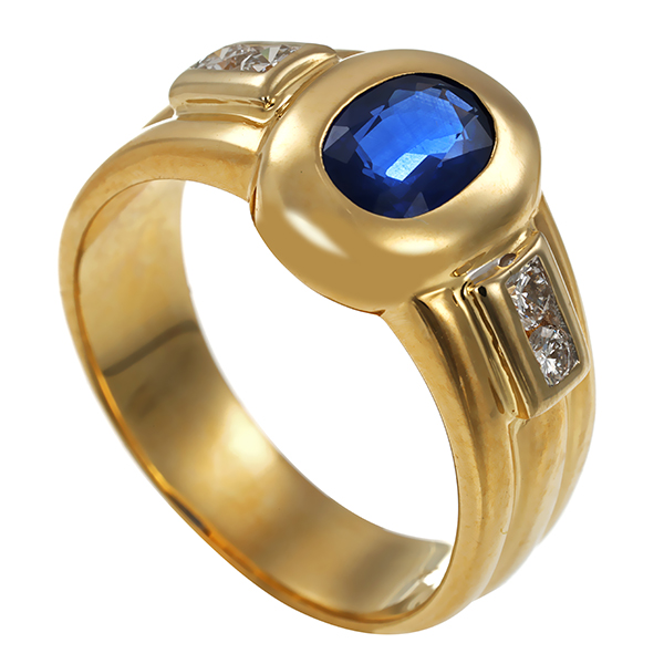 Ring, 14K, Gelbgold, Saphir, Brillant