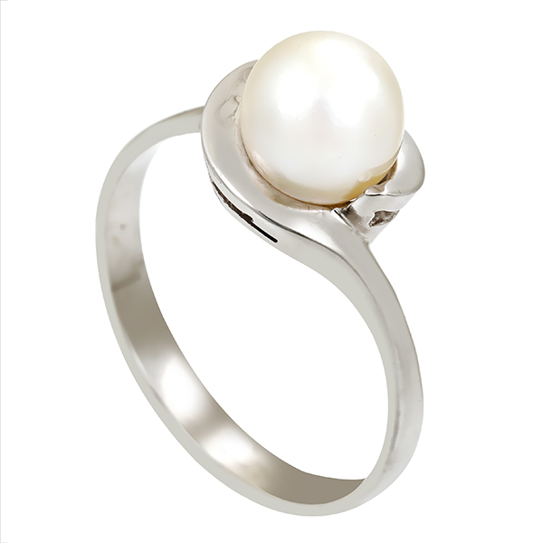 Ring, 18K, Weißgold, Perle