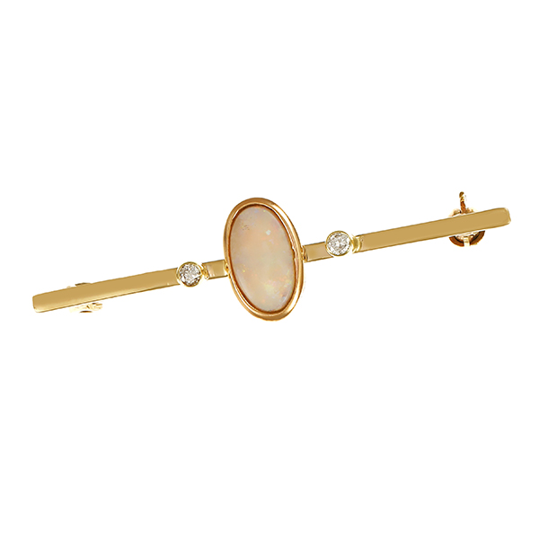 Brosche, 14K, Gelbgold, Opal, Brillanten
