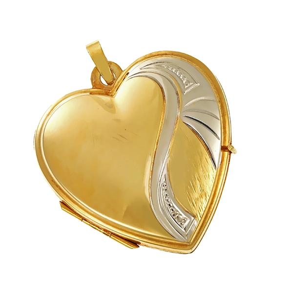 Medaillon, 14K, Gelb-/Weißgold, Herz