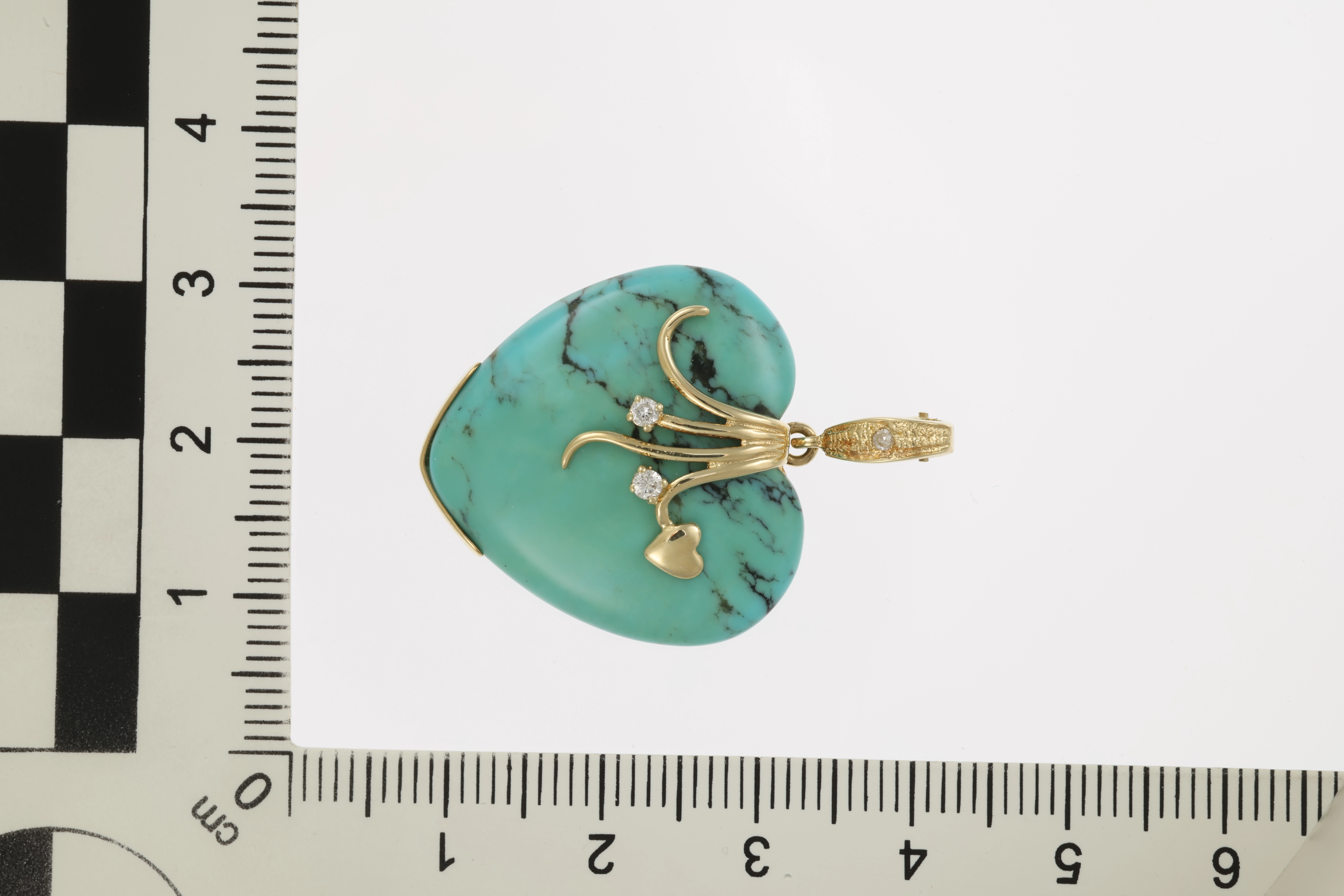 Anhänger, 14K, Gelbgold, Türkis, Diamant, Brillanten