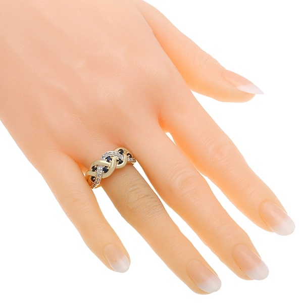 Ring, 14K, Gelb-/Weißgold, Saphir, Diamant