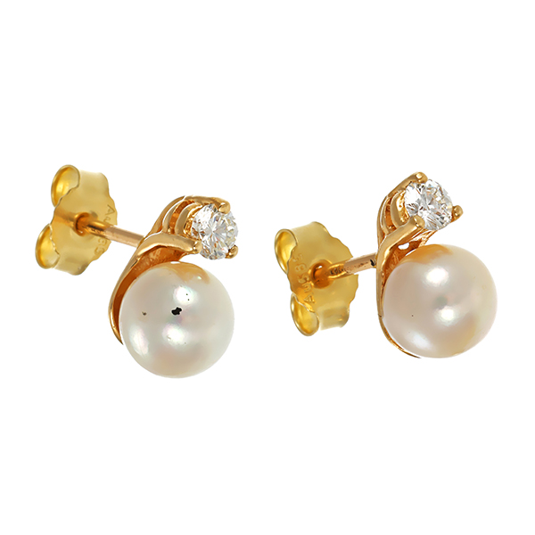 Ohrstecker, 14K, Gelbgold, Perlen, Brillanten