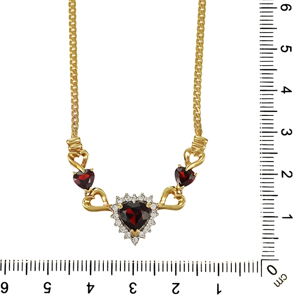 Collier, 8K, Gelbgold, Zirkonia, Granat, Herz